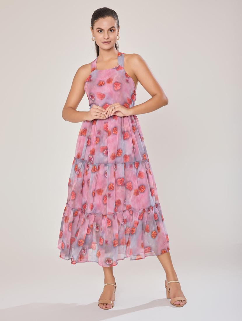 women pink georgette fit & flare dress - 21520263 - Zoom Image - 0