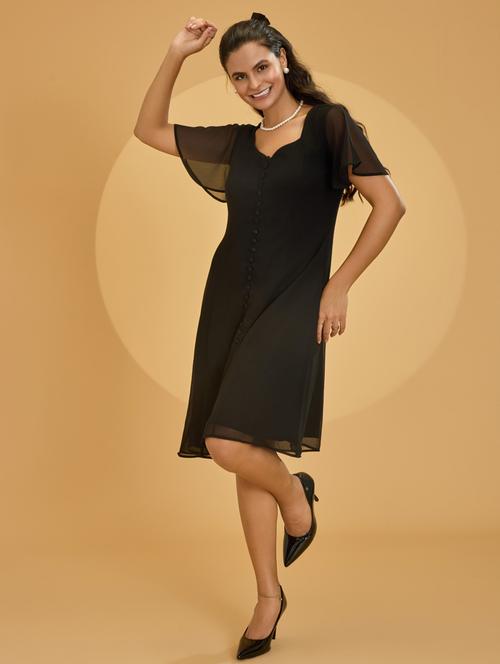 women black crepe a-line dress - 21520266 -  Standard Image - 0