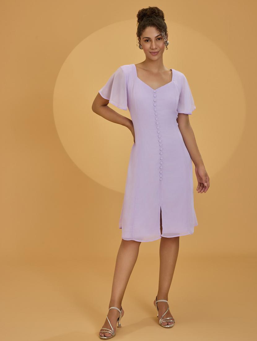 women lavender crepe a-line dress - 21520267 -  Zoom Image - 0