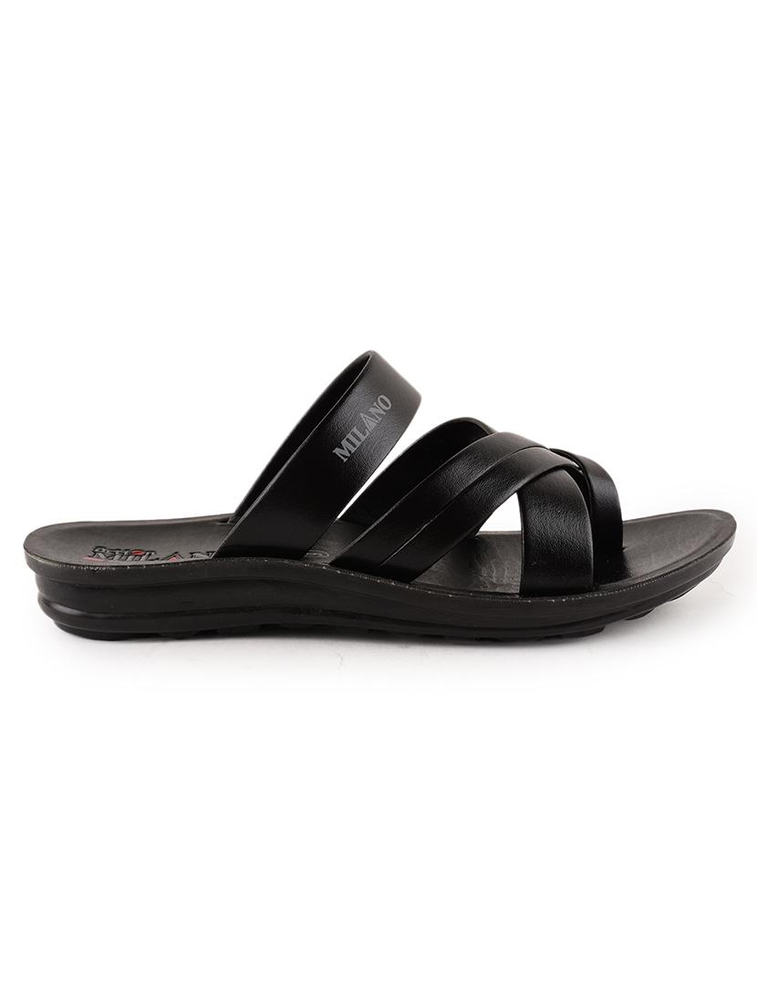 men black solid slip on sandal - 21520327 - Standard Image - 2