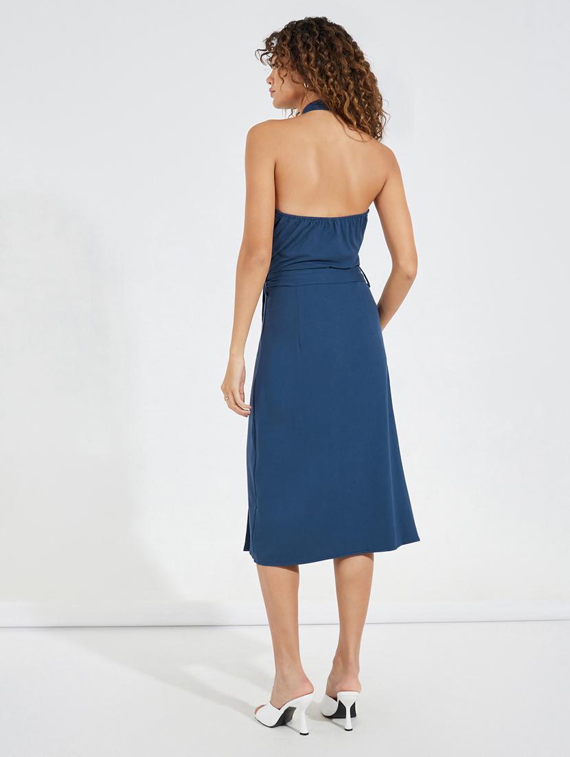 women blue solid wrap dress - 21520381 - Standard Image - 2