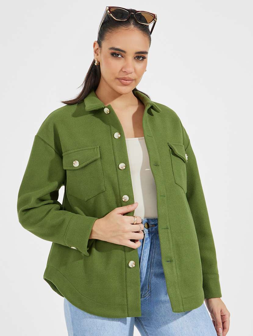 women long sleeve solid regular shacket