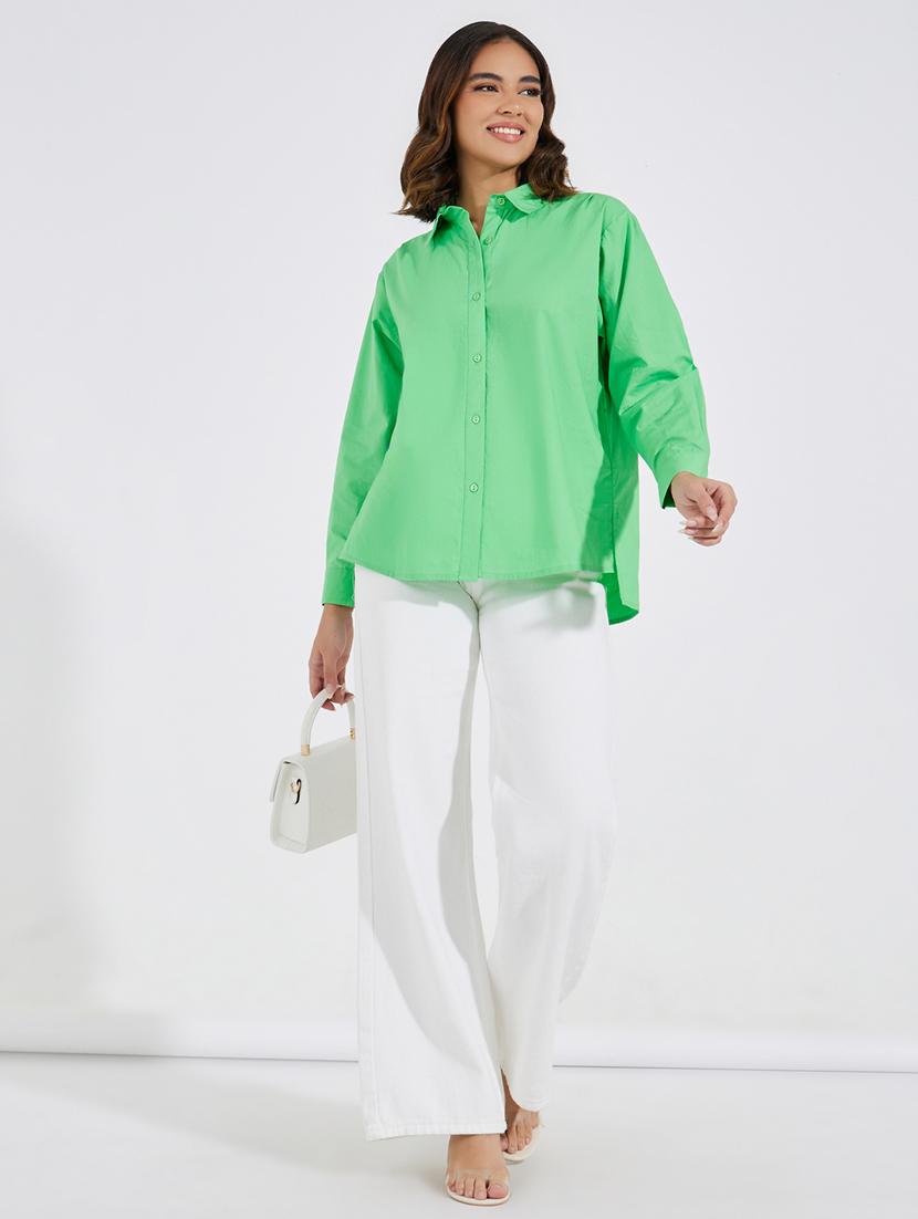 women solid collared high low shirt - 21520419 - Standard Image - 2