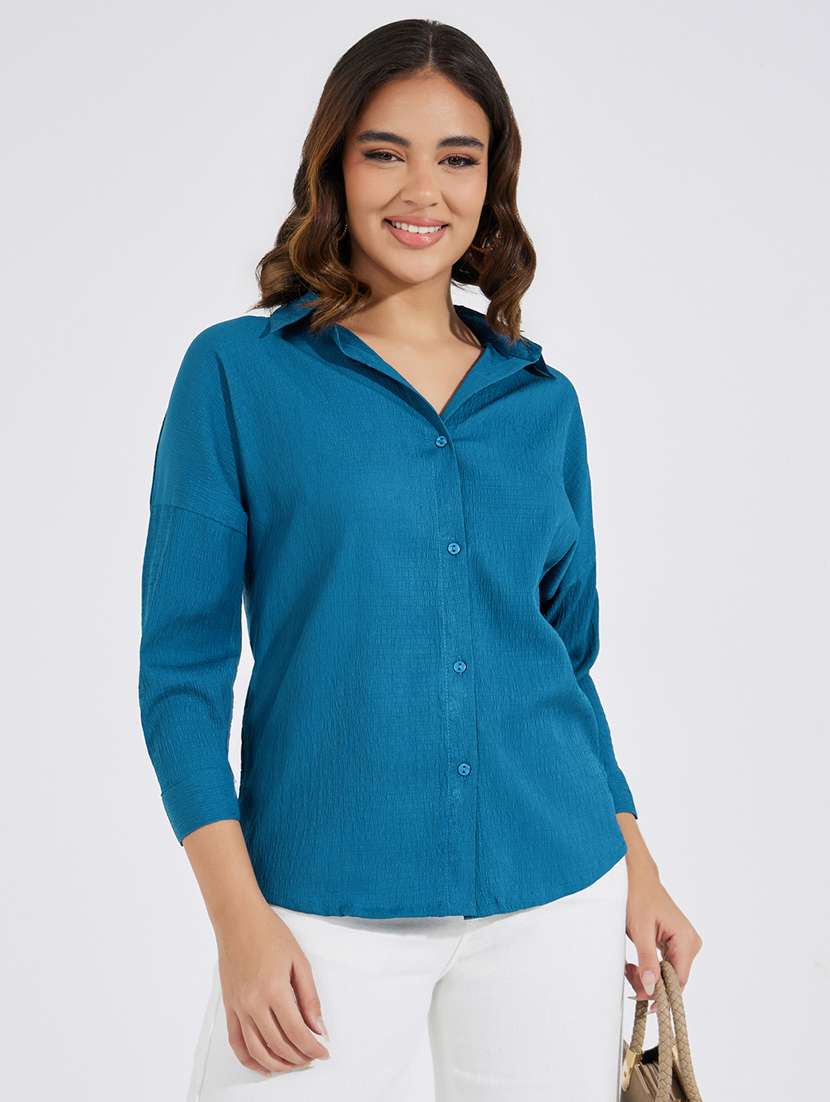 women blue solid oversized shirt