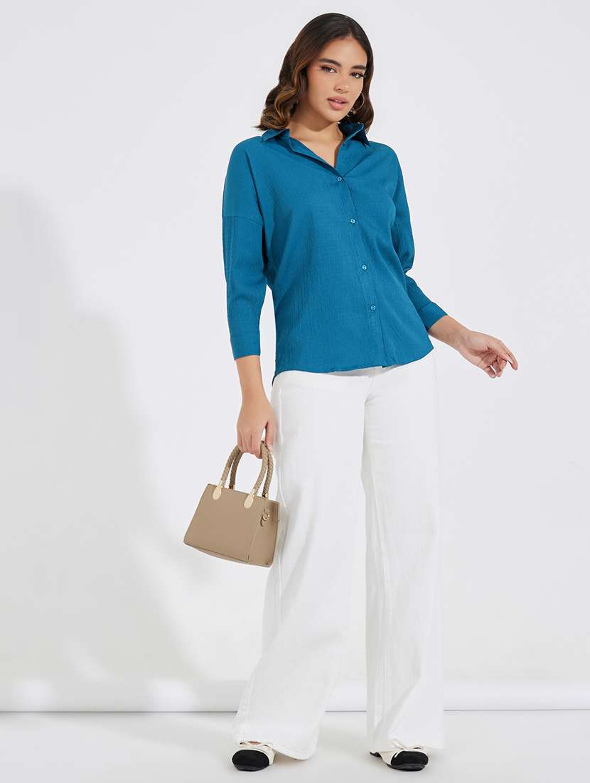 women blue solid oversized shirt - 21520422 -  Standard Image - 2