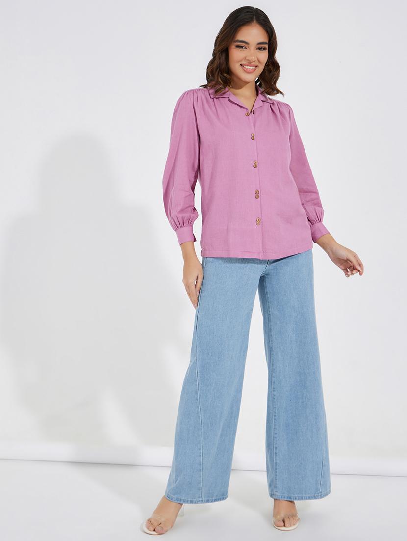 women purple solid regular shirt - 21520423 - Standard Image - 2