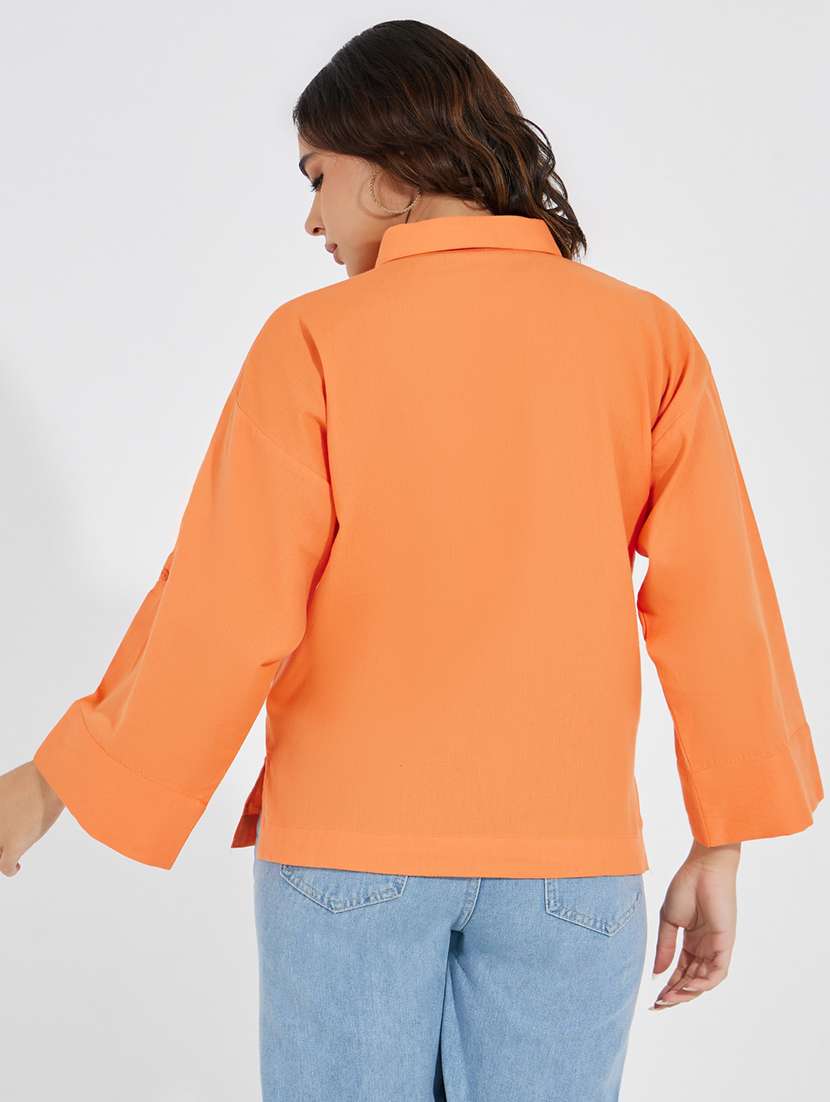 women orange solid oversized shirt - 21520424 -  Standard Image - 2