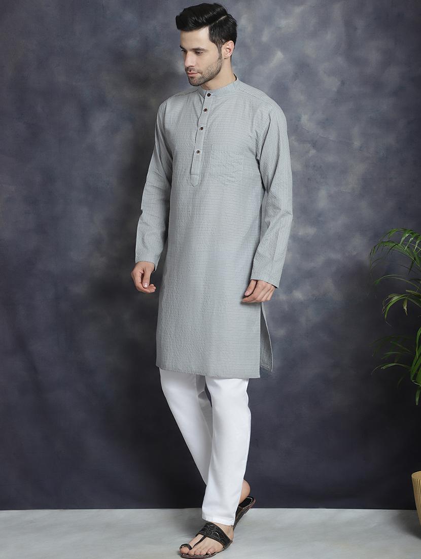 men mandarin neck embroidered long kurta - 21520438 - Standard Image - 2