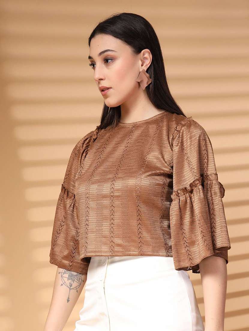 women self design bell sleeves crop top - 21520541 -  Standard Image - 2