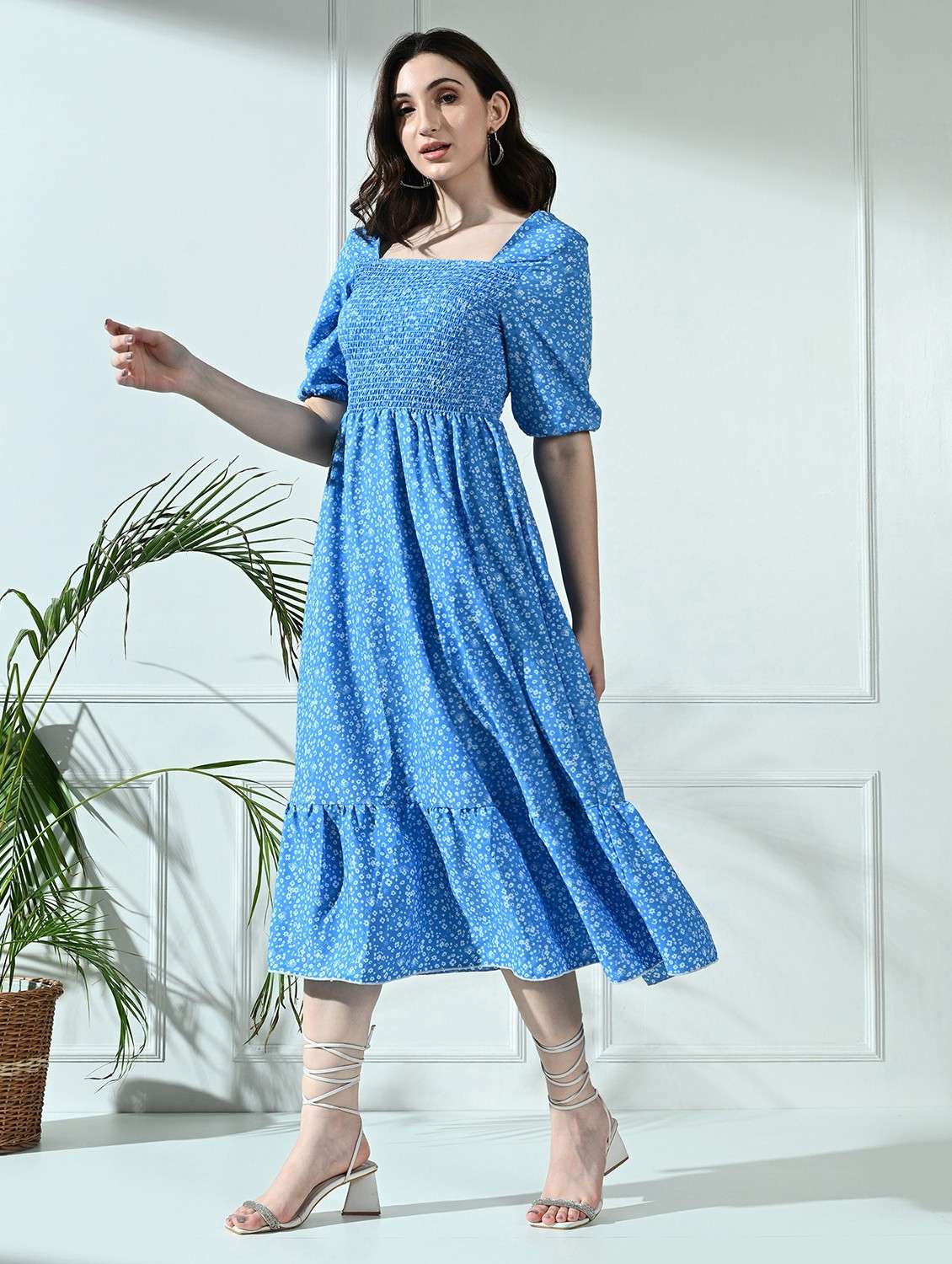 women floral printed square neck tiered dress - 21520549 - Standard Image - 2
