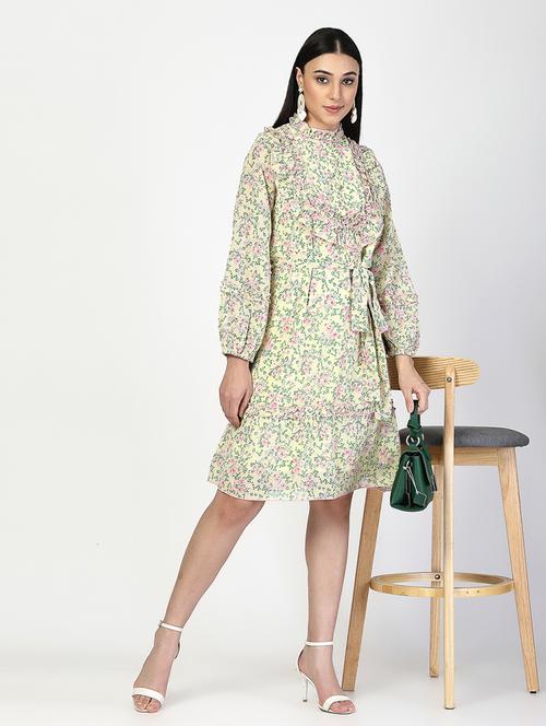 women floral printed mock collared a-line dress - 21520716 -  Standard Image - 0