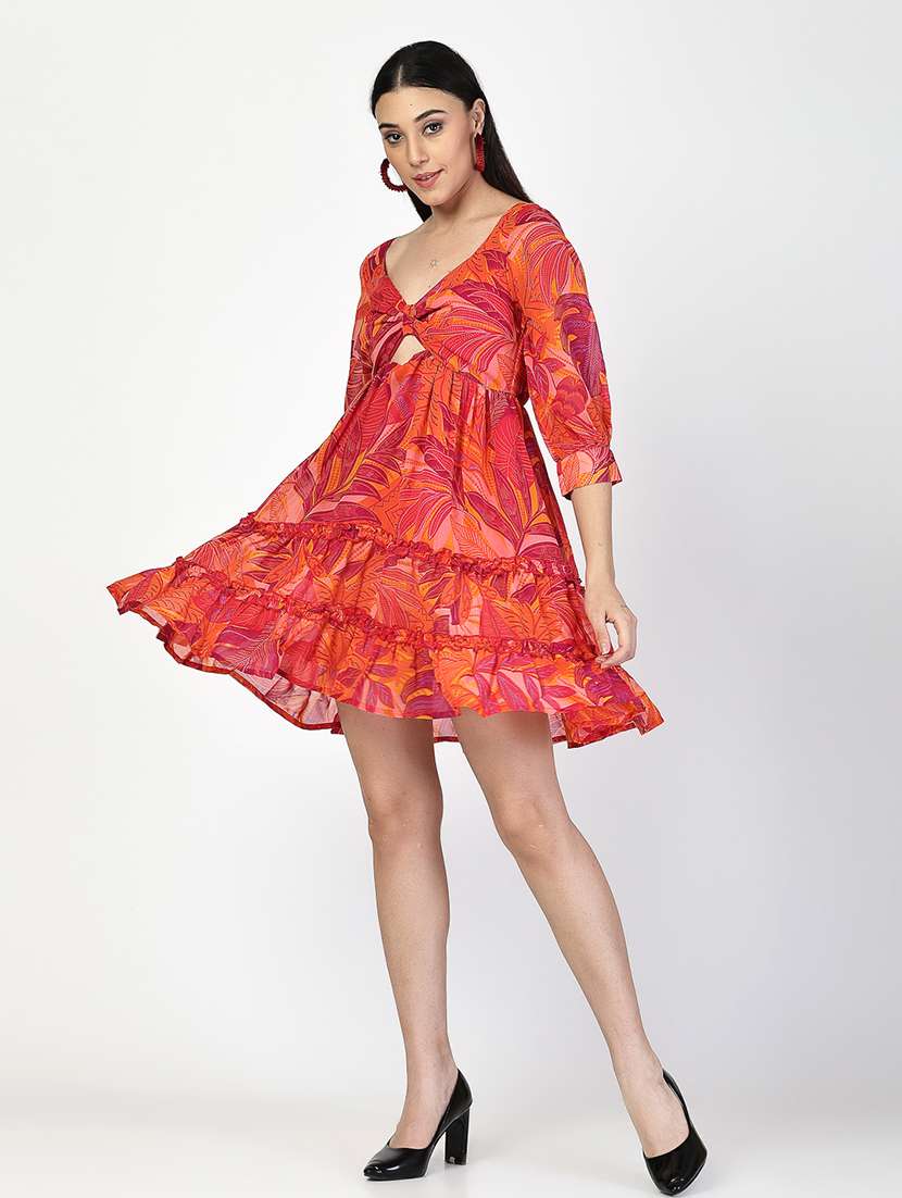 women printed bishop sleeves tiered dress