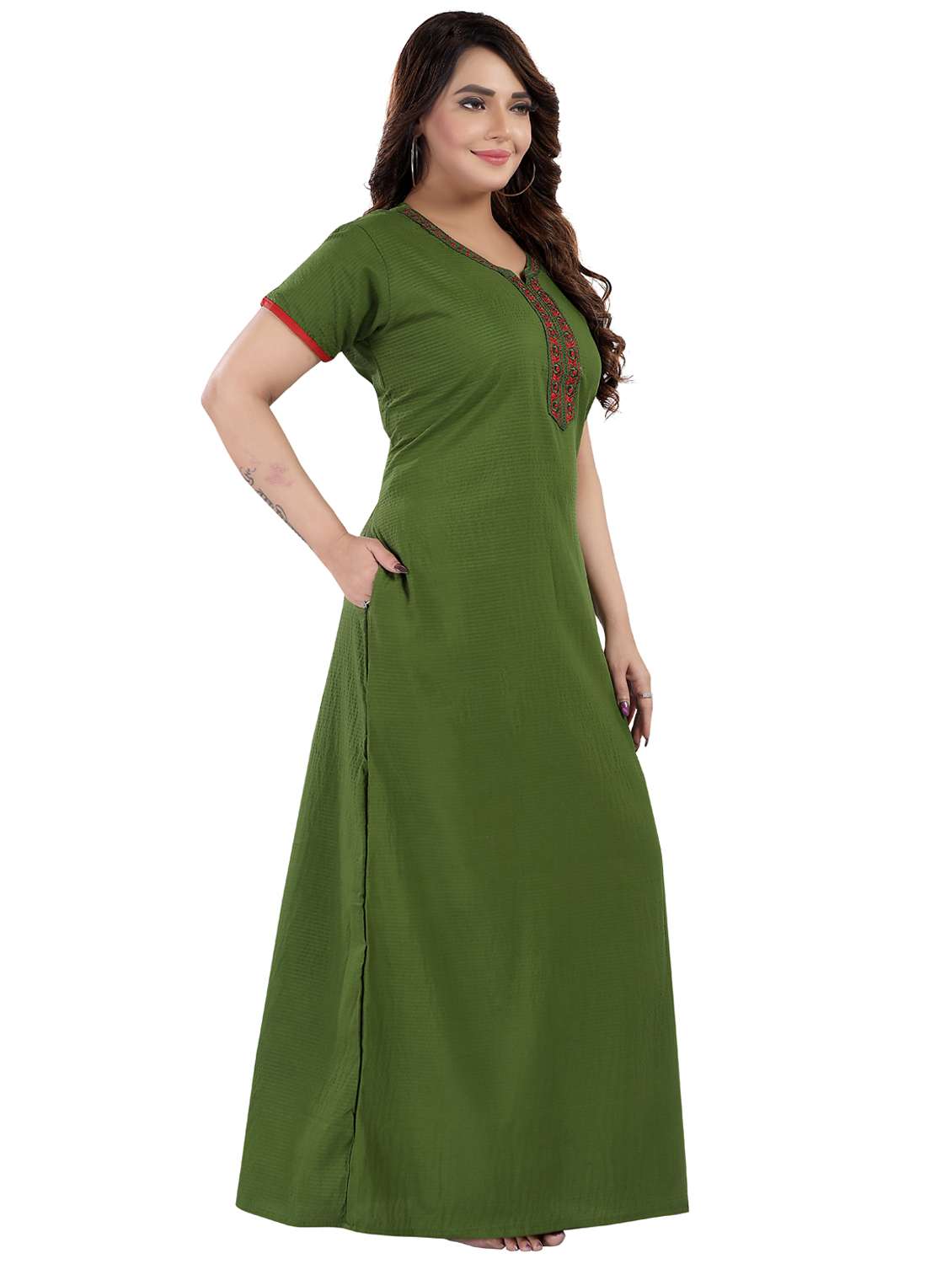 women green cotton blend nighty  - 21520945 -  Standard Image - 2