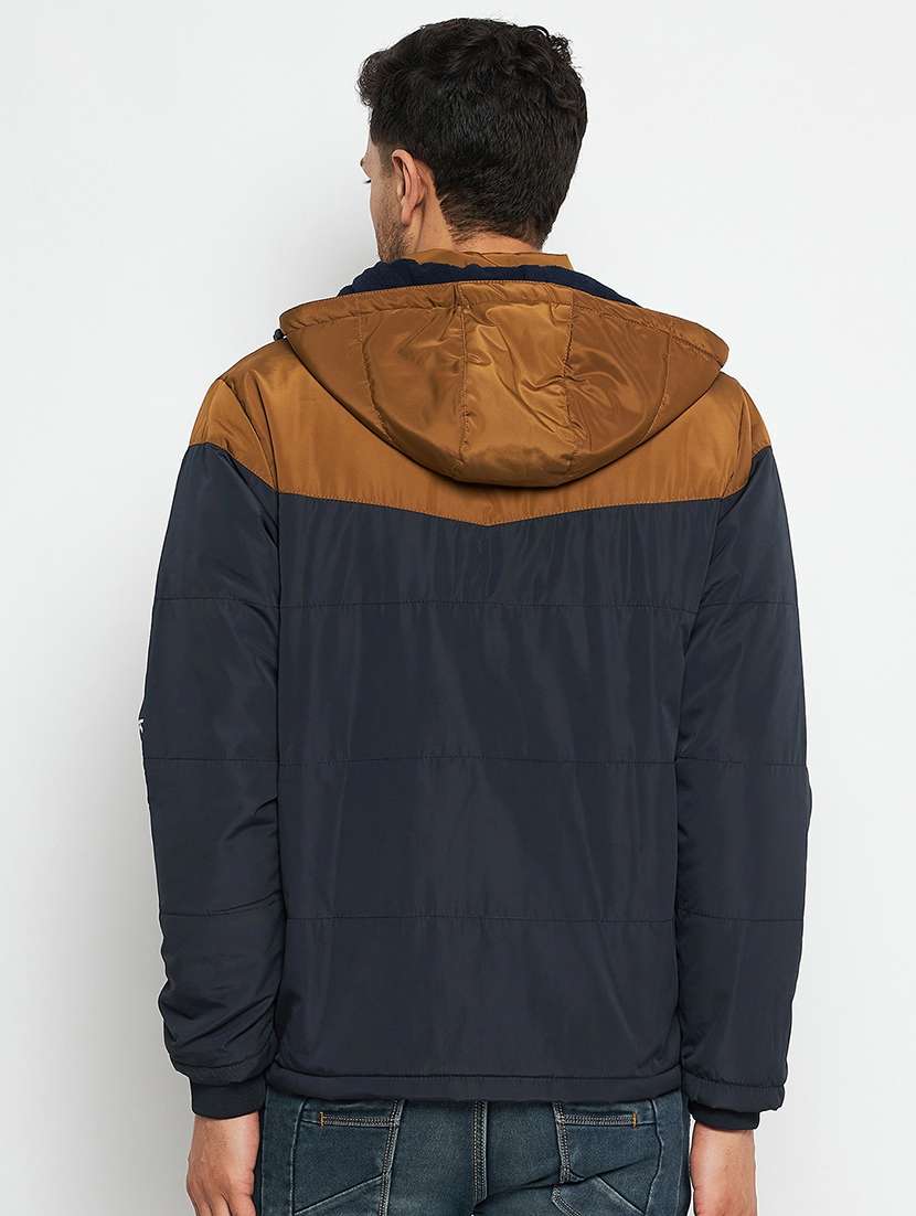 men blue color block quilted jacket - 21520966 -  Standard Image - 2