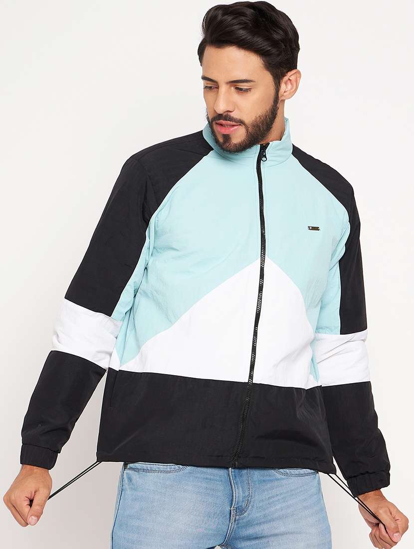 men long sleeve color block bomber jacket