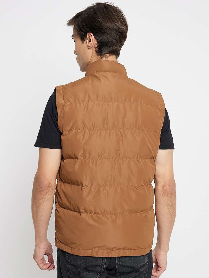 men brown solids quilted jacket - 21520988 -  Standard Image - 2