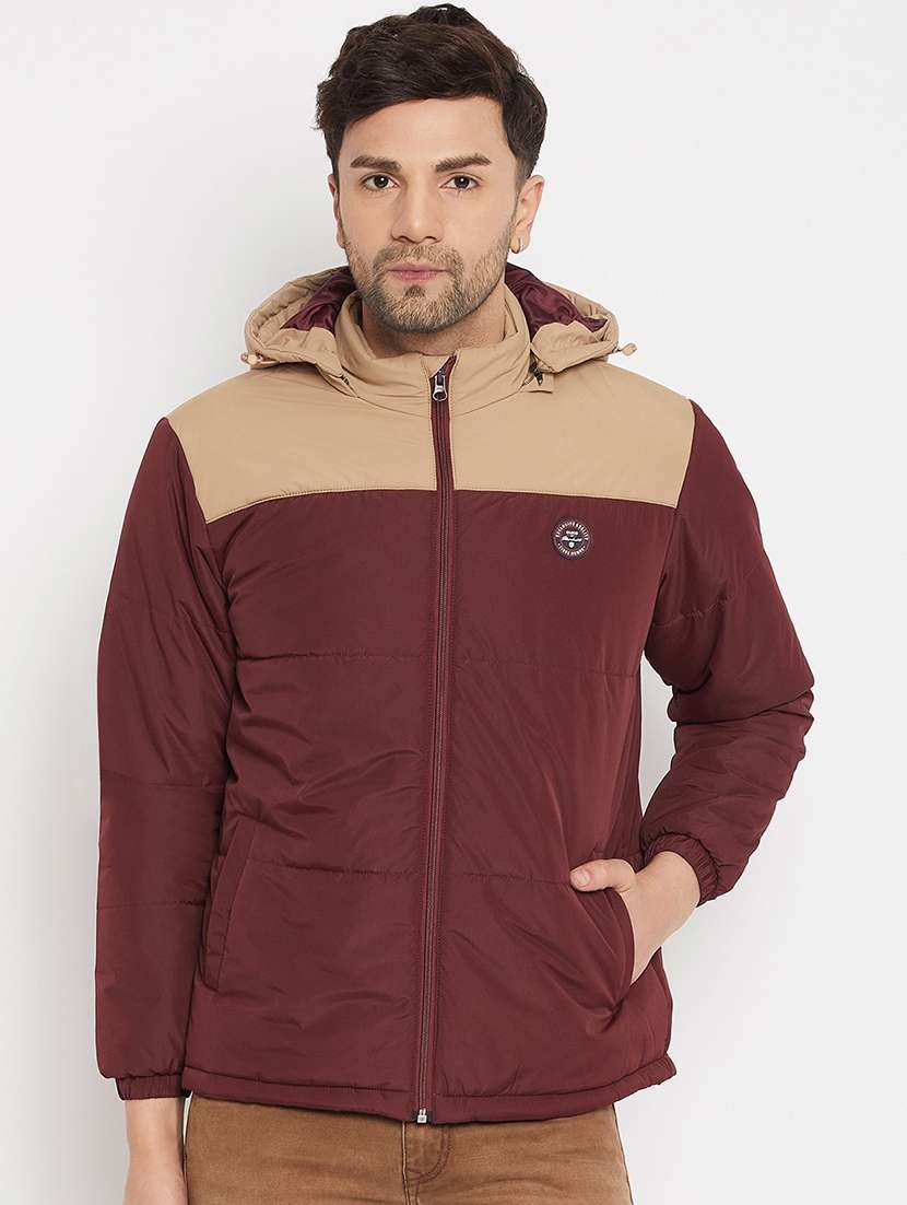 men long sleeve color block quilted jacket