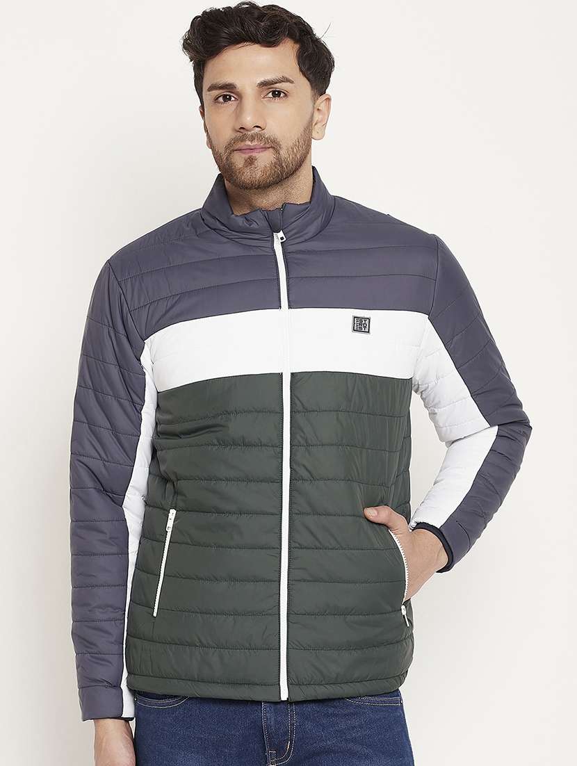 men long sleeve color block quilted jacket