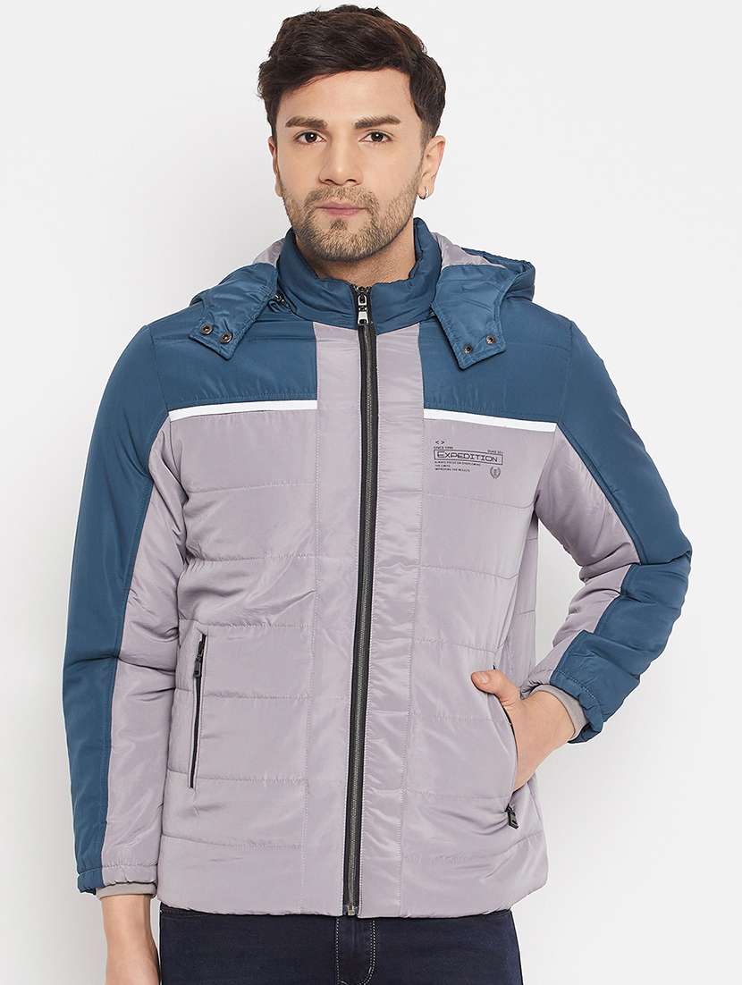 men long sleeve color block quilted jacket