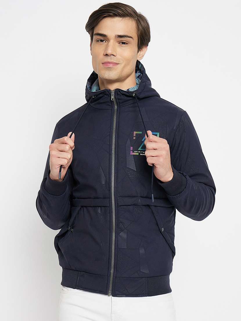 men navy blue polyester bomber jacket