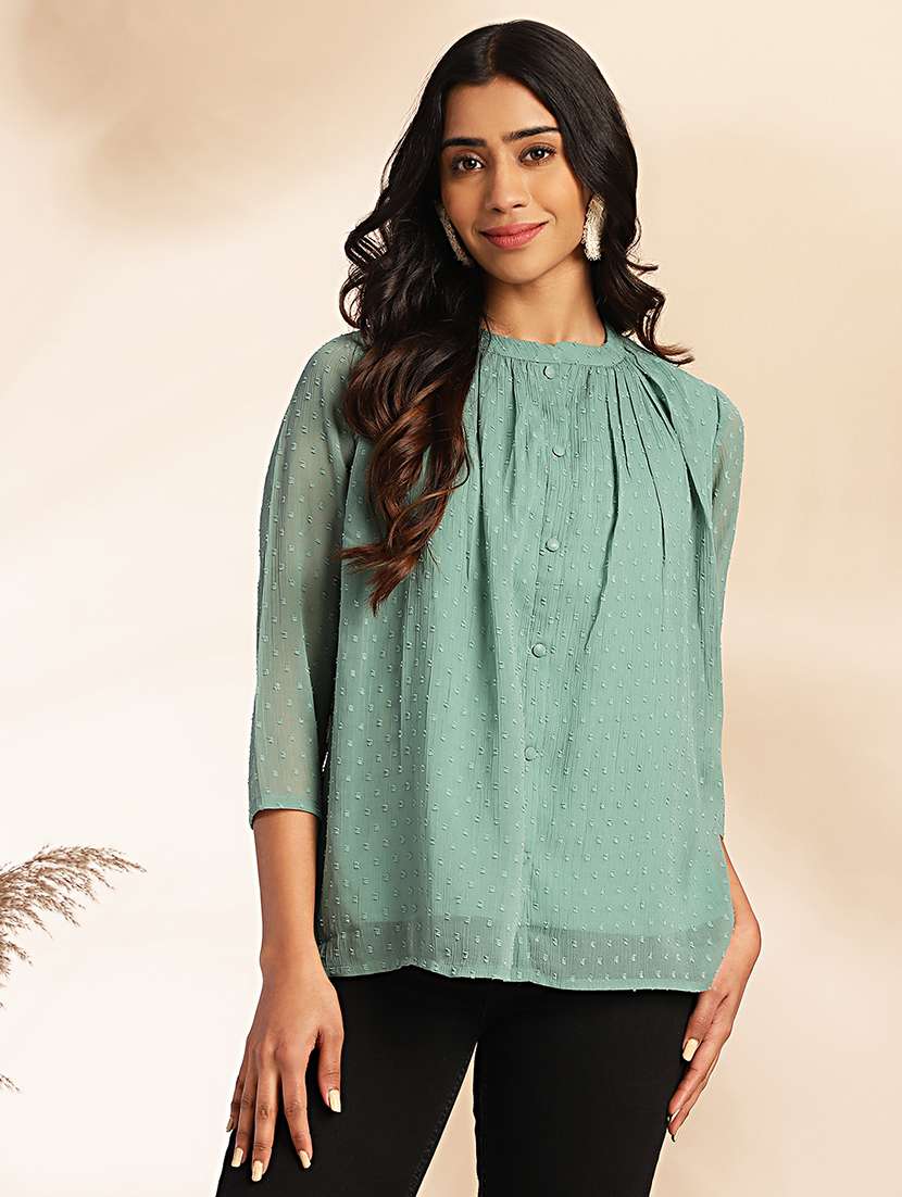 women sea green chiffon straight top