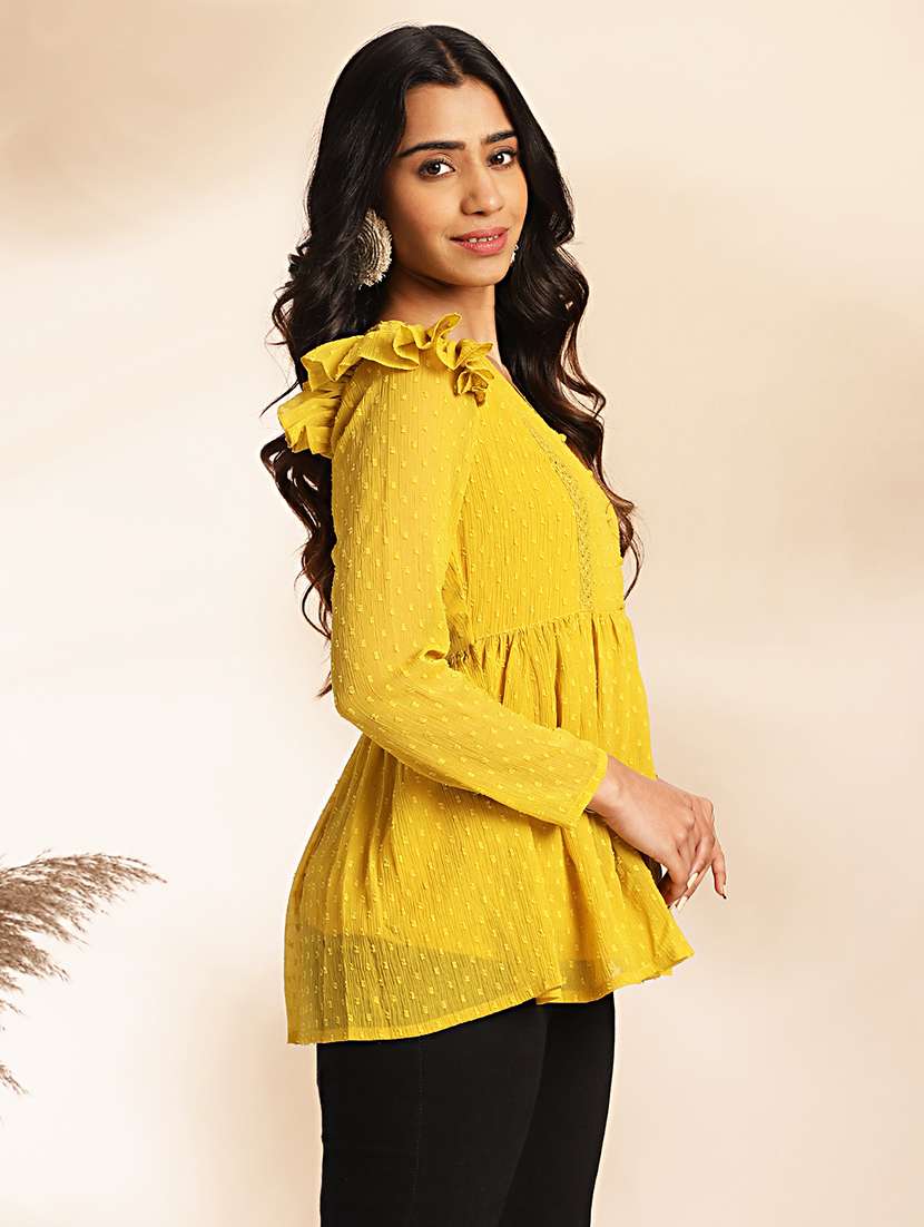 women yellow chiffon peplum top - 21521100 -  Standard Image - 2