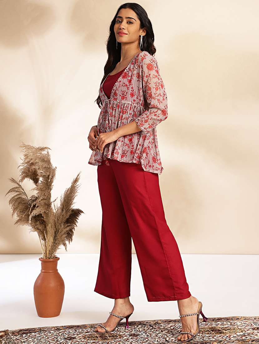 women maroon top pants set - 21521104 -  Standard Image - 2