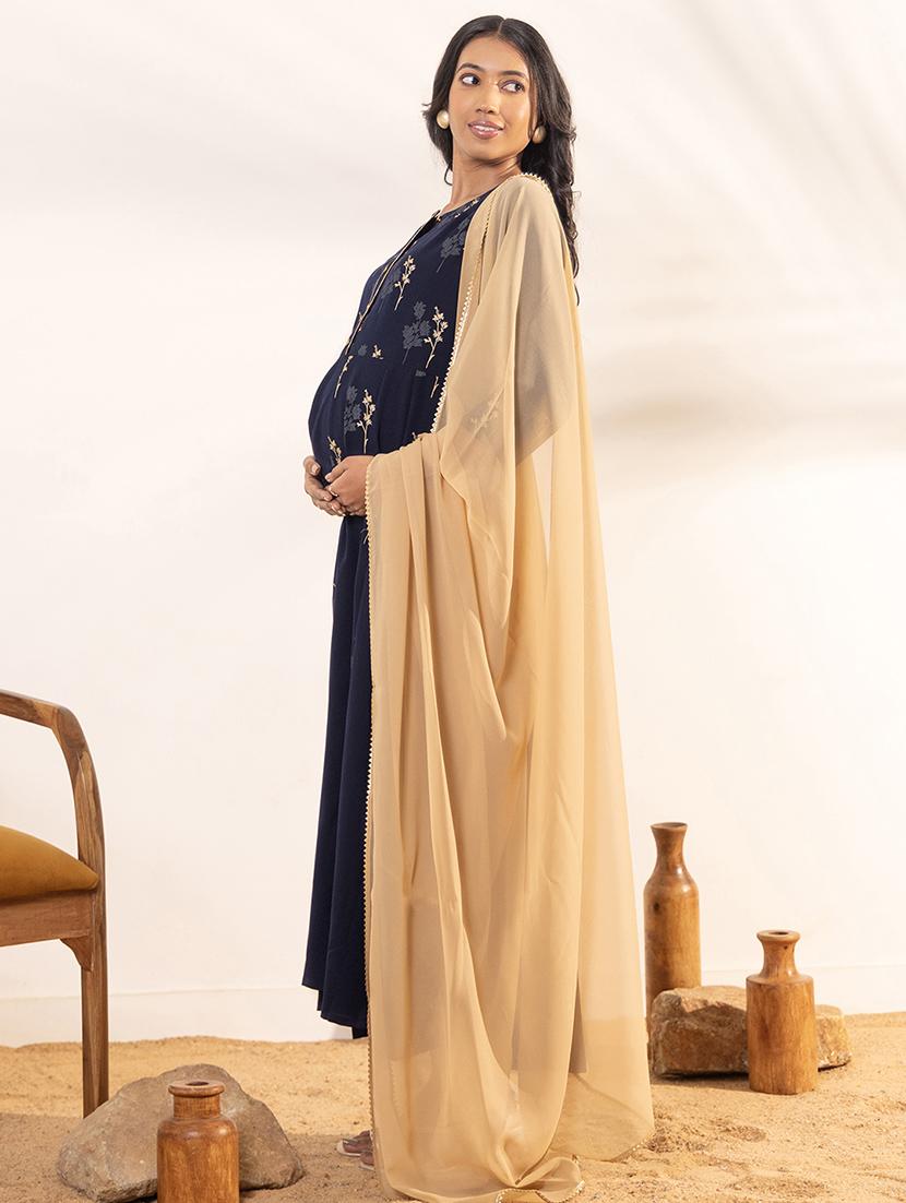 women navy blue kurta dupatta set - 21521111 - Standard Image - 2