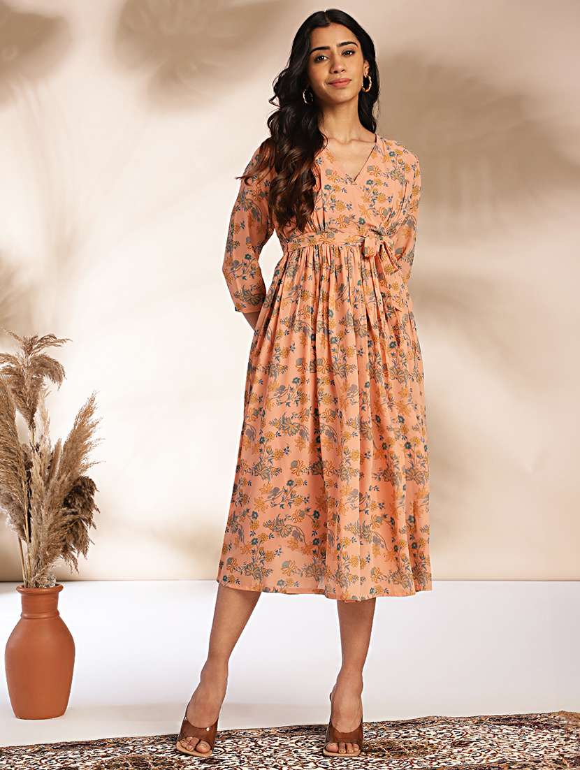 women peach georgette fit & flare dress - 21521120 - Zoom Image - 0
