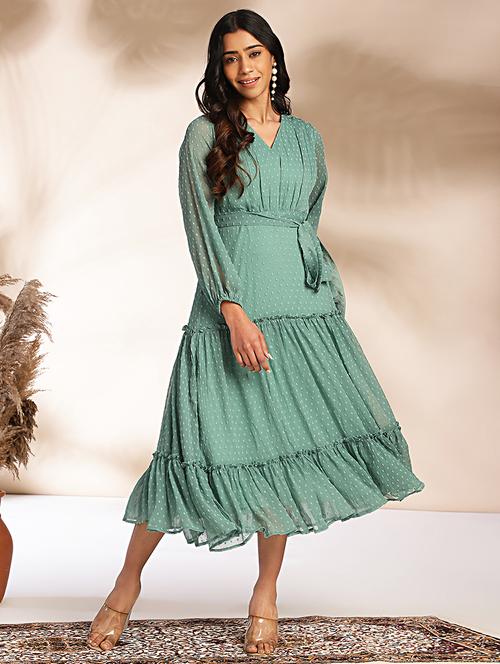 women sea green chiffon tiered dress - 21521121 - Standard Image - 0