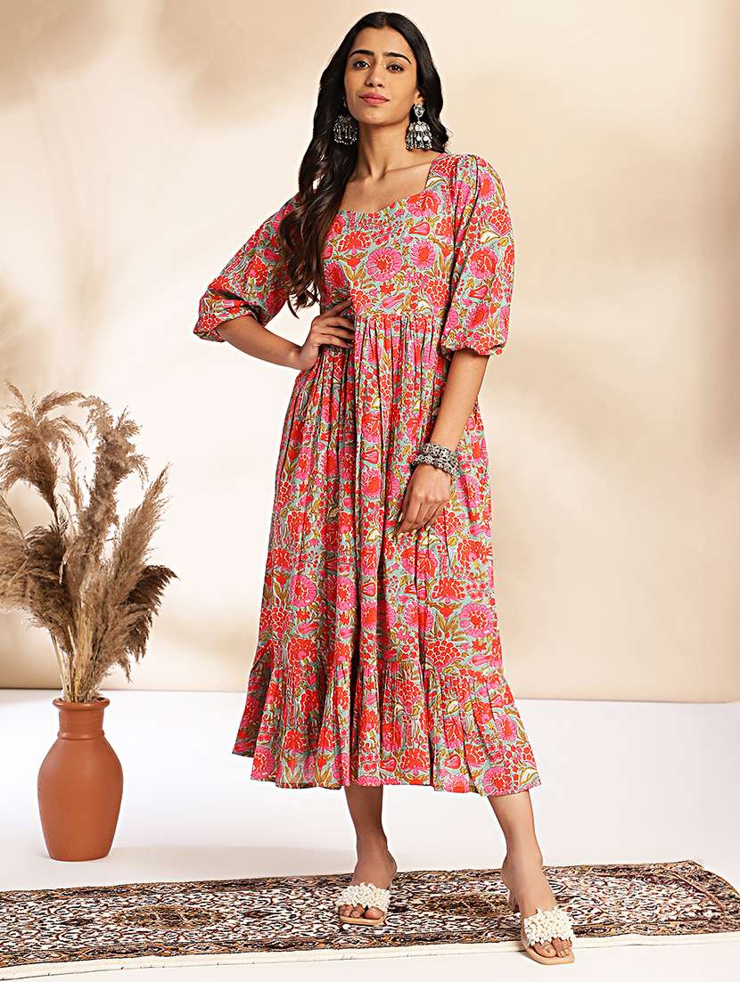 women multi colored cotton fit & flare dress