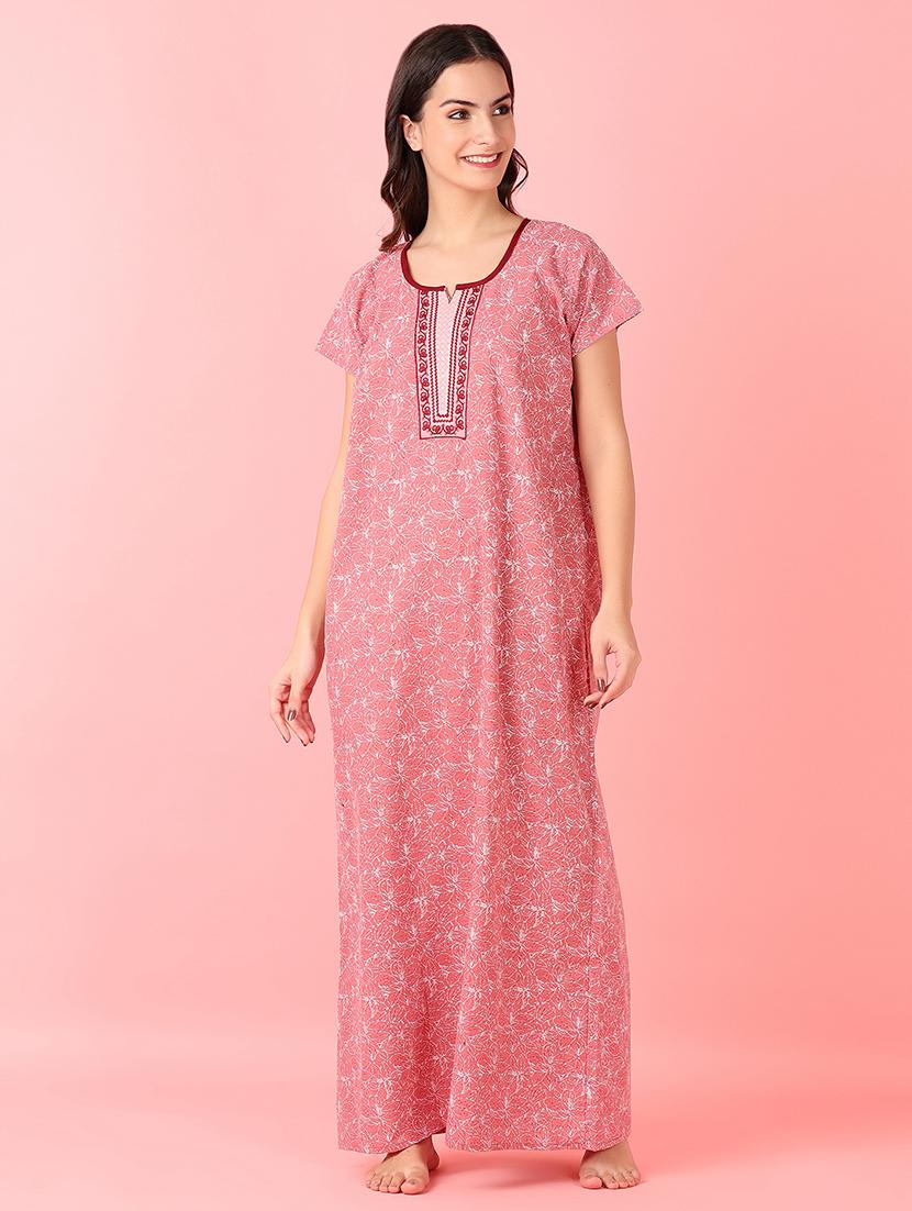 women pink printed short sleeves nighty - 21521197 - Standard Image - 2