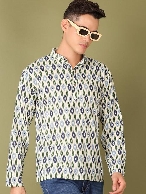 men mandarin neck printed short kurta - 21521228 - Standard Image - 0