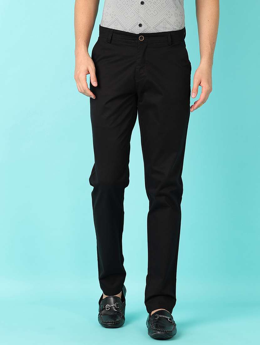 men solid slim fit chinos casual trouser