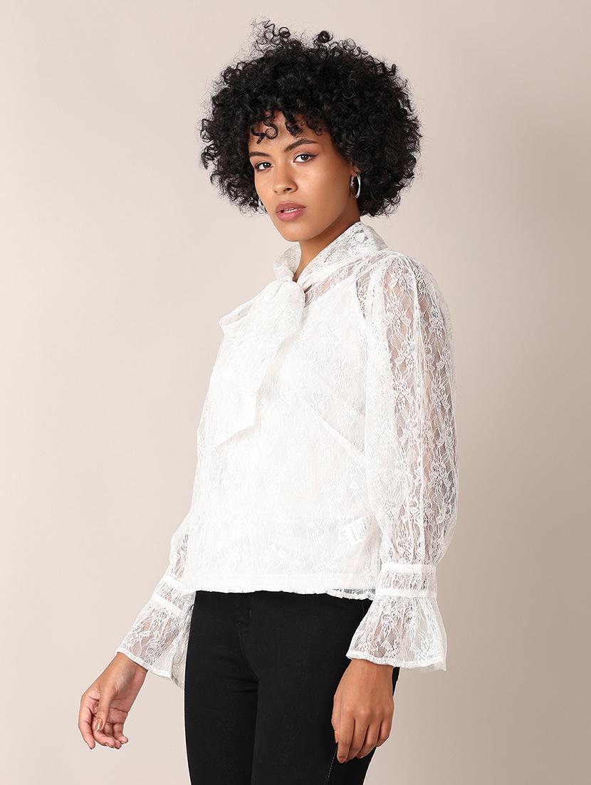 women lace detailed puff sleeves top - 21521329 - Standard Image - 2