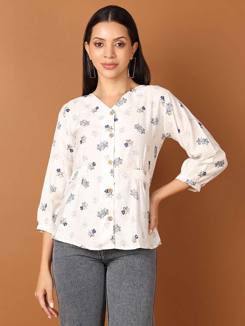 women white printed v neck shirt top