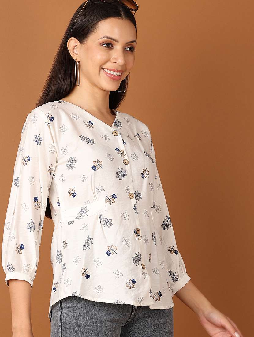 women white printed v neck shirt top - 21521330 -  Standard Image - 2