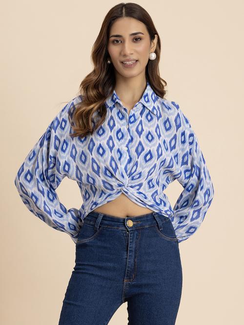 women blue cotton shirt top - 21521723 - Standard Image - 0