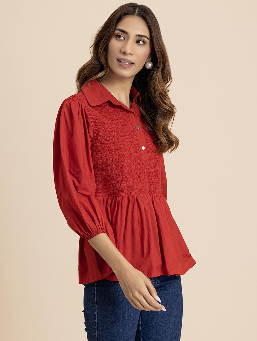 women red cotton peplum top - 21521727 - Standard Image - 2