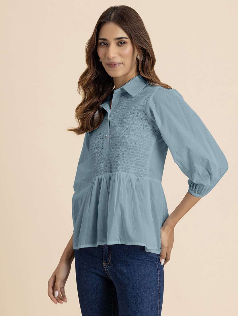women sea green cotton peplum top - 21521731 -  Standard Image - 2