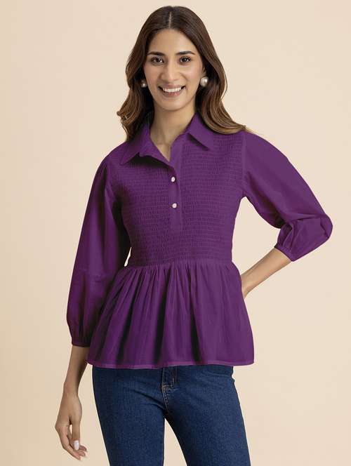 women purple cotton peplum top - 21521733 - Standard Image - 0