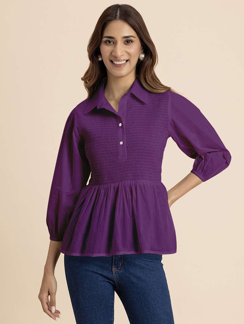 women purple cotton peplum top - 21521733 - Zoom Image - 0