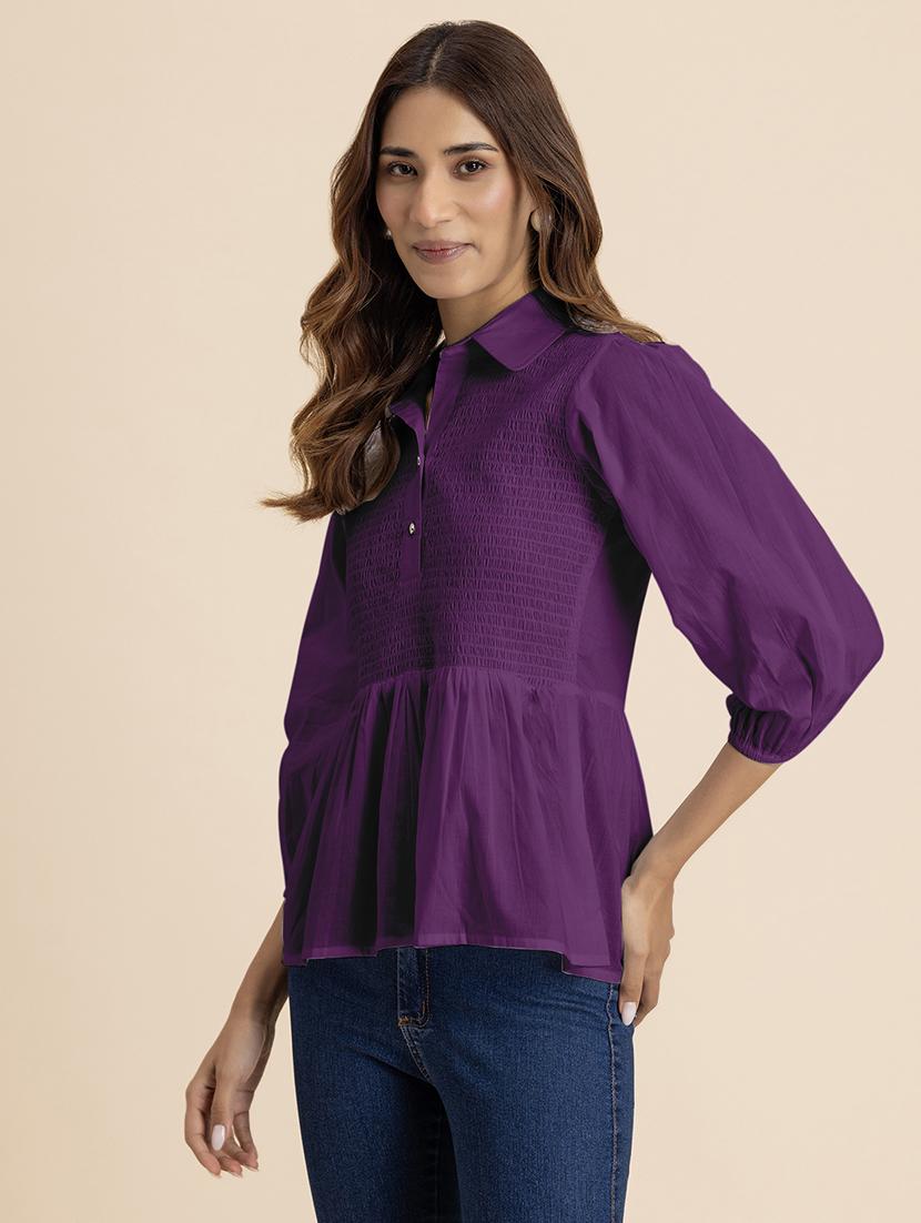 women purple cotton peplum top - 21521733 - Standard Image - 2