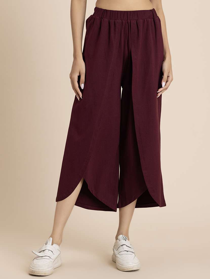 women maroon hosiery culottes