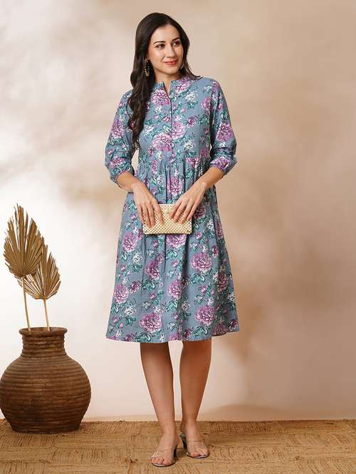 women grey floral printed a-line dress - 21521857 -  Standard Image - 0