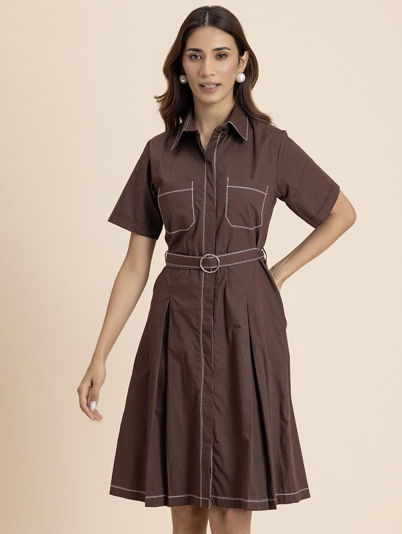 women solid collared shirt dress - 21521960 - Zoom Image - 0