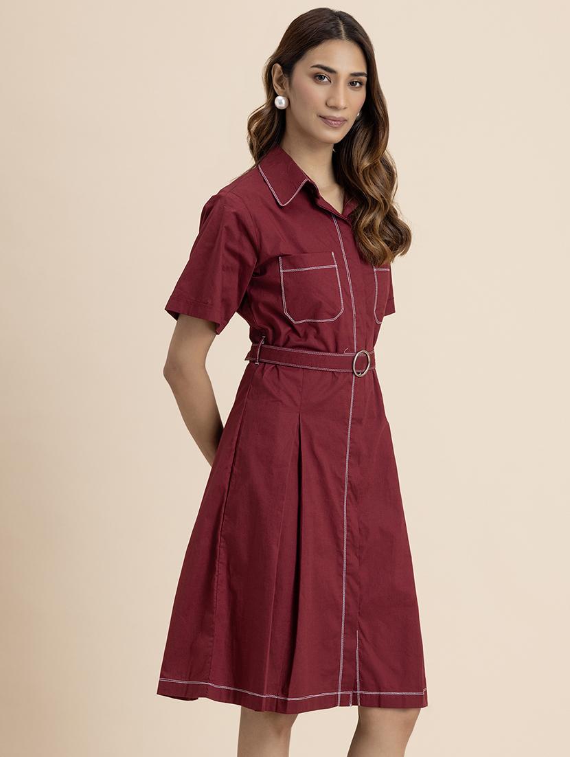 women solid collared shirt dress - 21521961 - Standard Image - 2