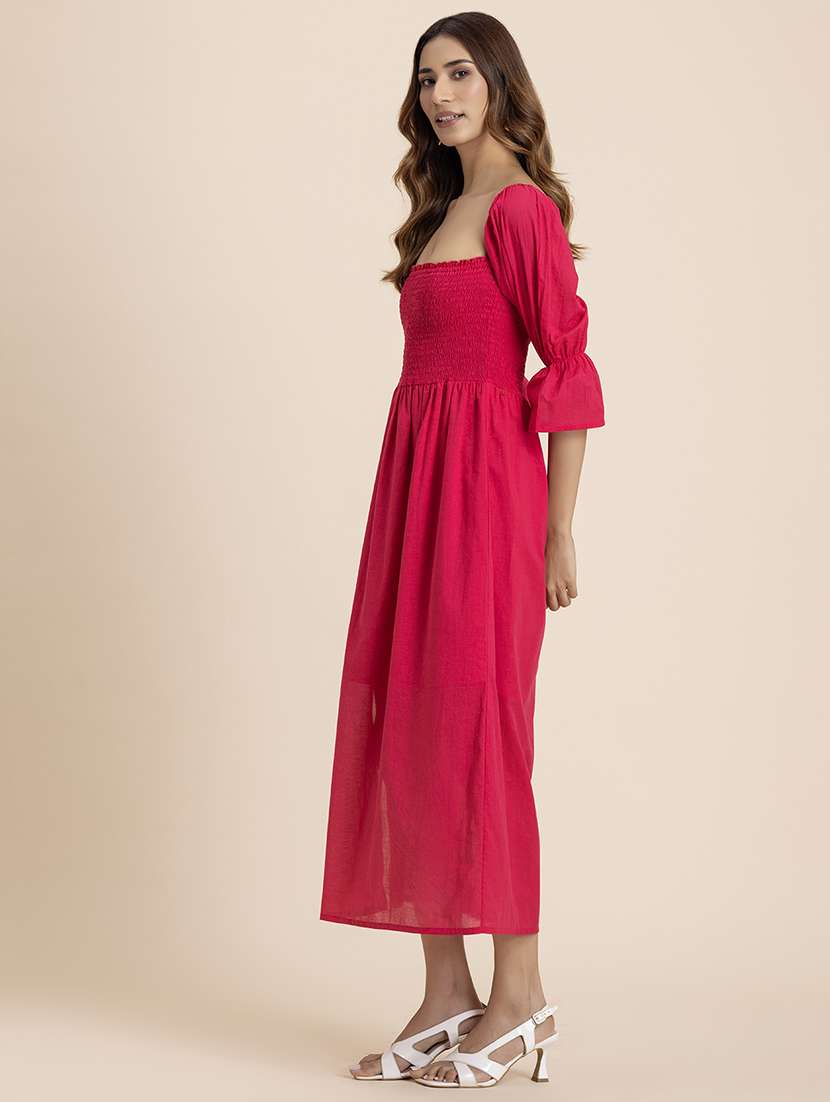 women solid square neck a-line dress - 21521967 -  Standard Image - 2