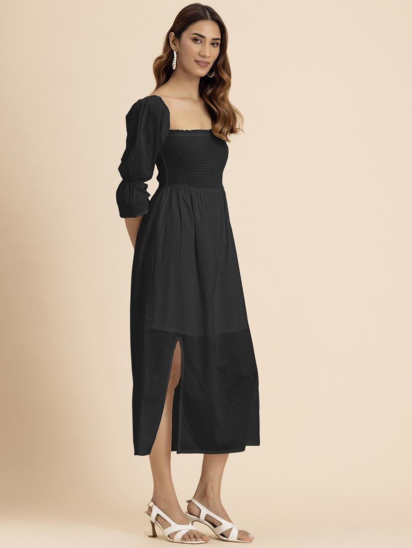 women solid square neck a-line dress - 21521969 - Standard Image - 2