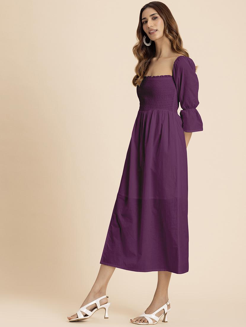 women solid square neck a-line dress - 21521970 - Standard Image - 2